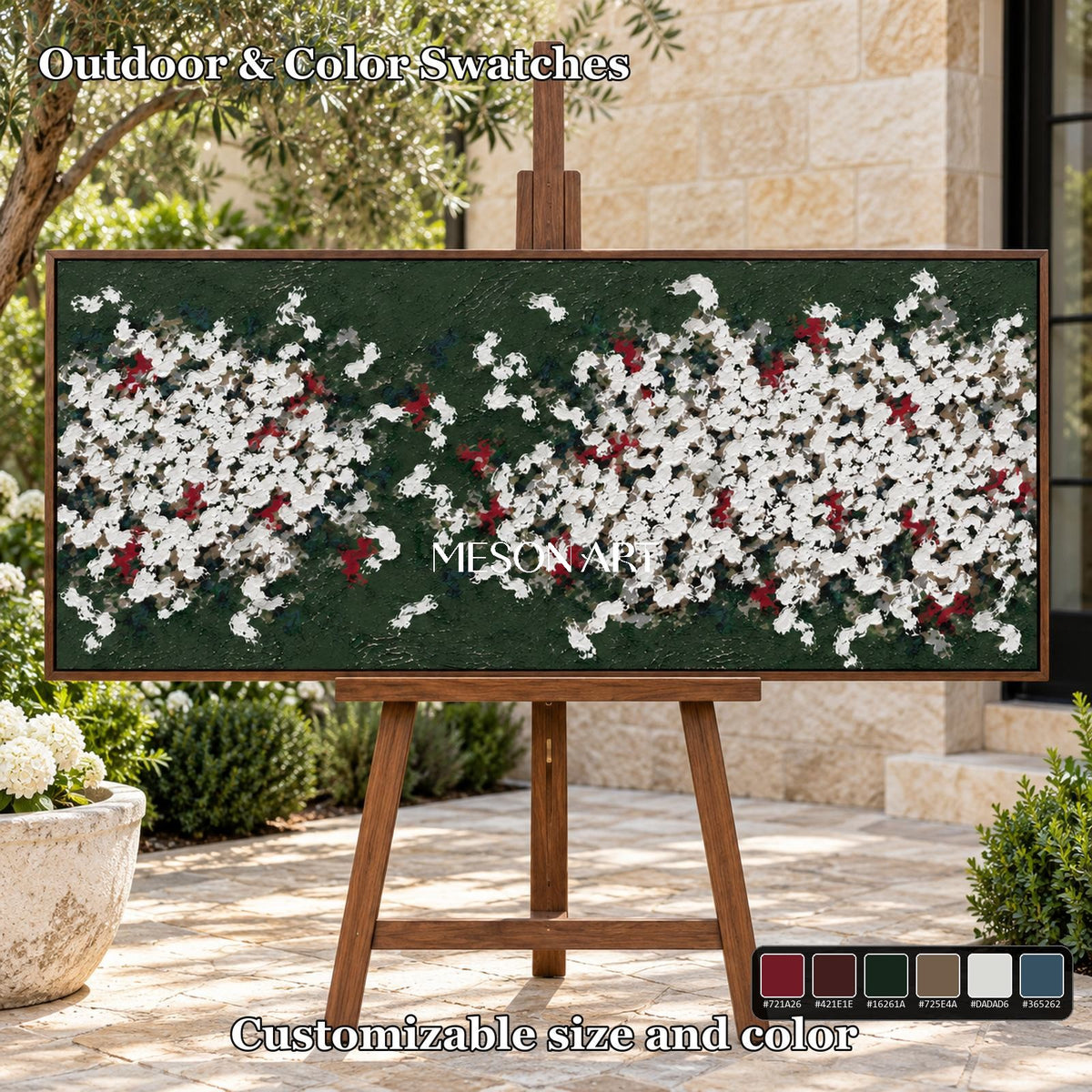 Green And White Abstract Art Impasto Palette Knife Textured Modern Painting By Mesonart