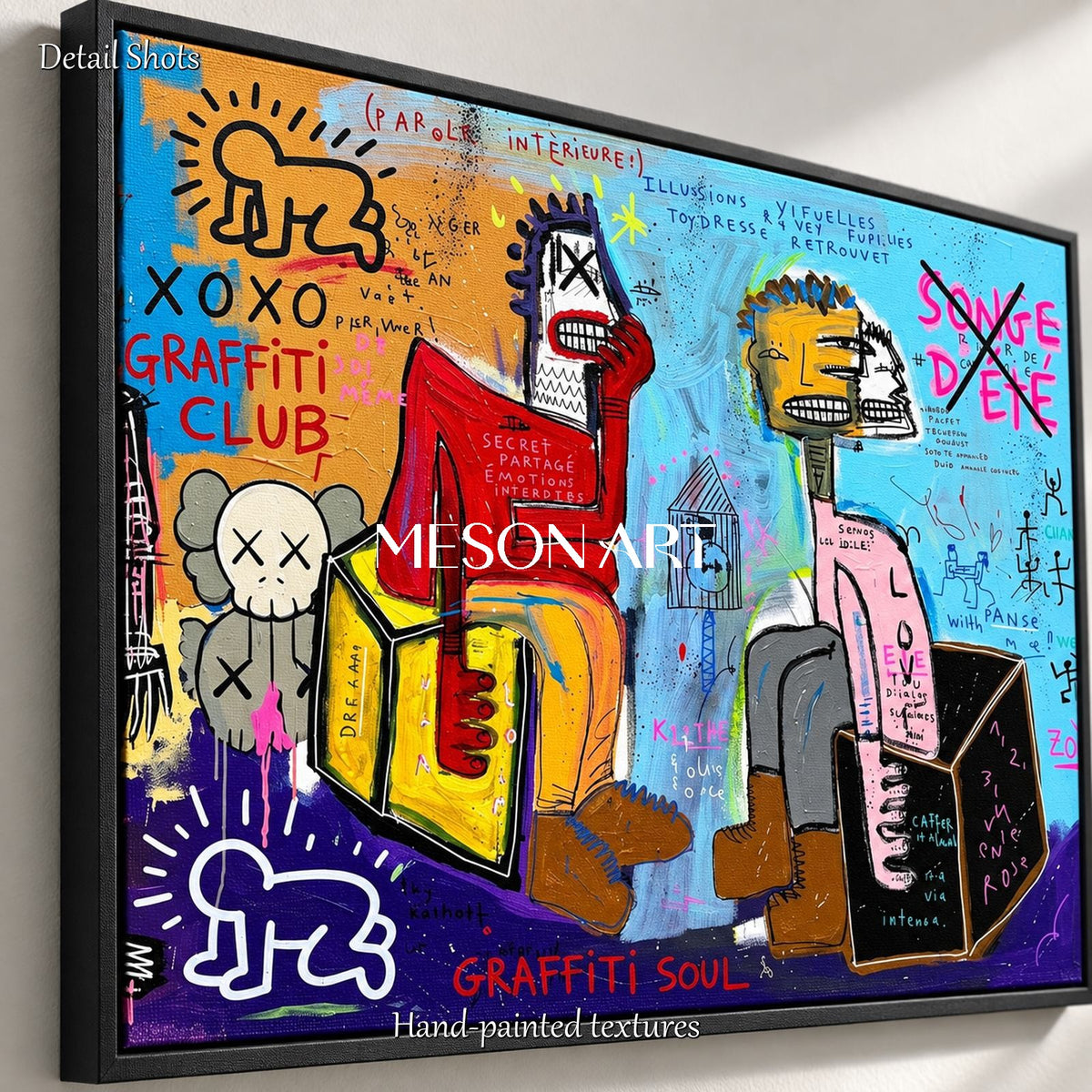 Blue And Red Graffiti Painting Rectangular Wall Decor For Living Room By Mesonart