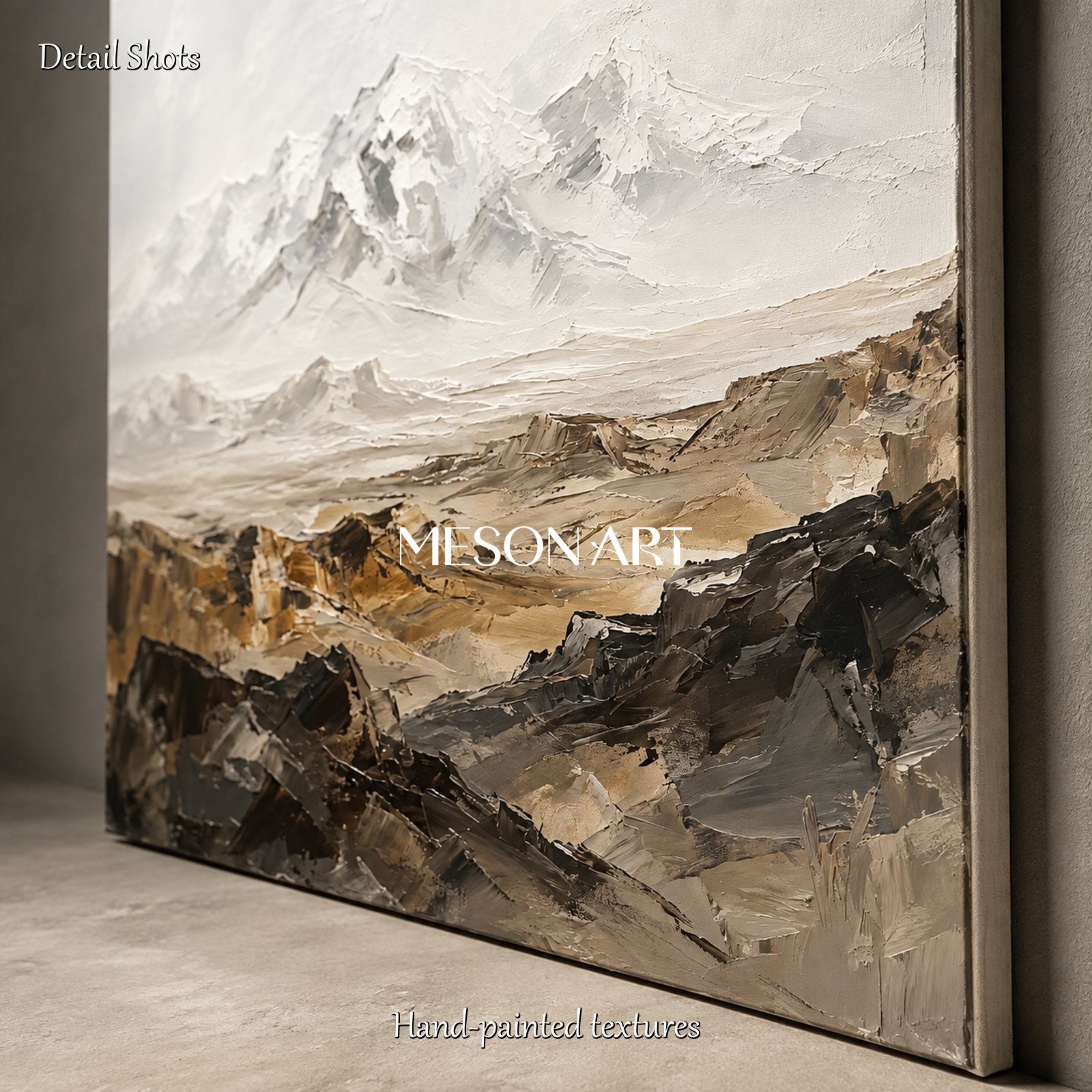 White And Beige Abstract Landscape Paintings Neutral Art For Wall Rectangular By Mesonart
