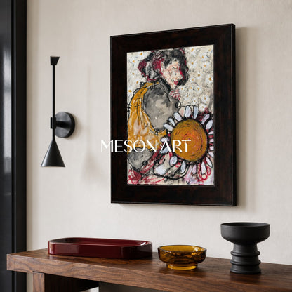 Yellow And Red Figurative Painting Contemporary Original Art Rectangular Wall Art For Living Room By Mesonart