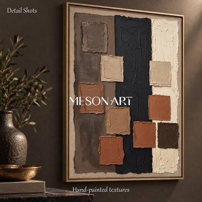 Brown And Black Wabi-Sabi Abstract Rectangular Wall Art Original Artist Hand Painted By Mesonart