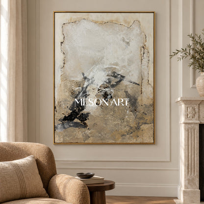 Black And Beige Abstract Art Original Artist Hand Painted Mixed Media Rectangular Wall Art For Living Room By Mesonart
