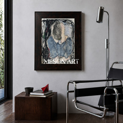 Blue And Black Figurative Portrait Painting Contemporary Original Artwork Rectangular Wall Art By Mesonart