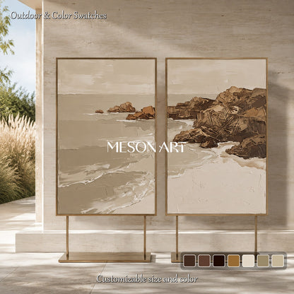 Beige And Brown Abstract Landscape Painting Rectangular Wall Art For Living Room Original Artist By Mesonart