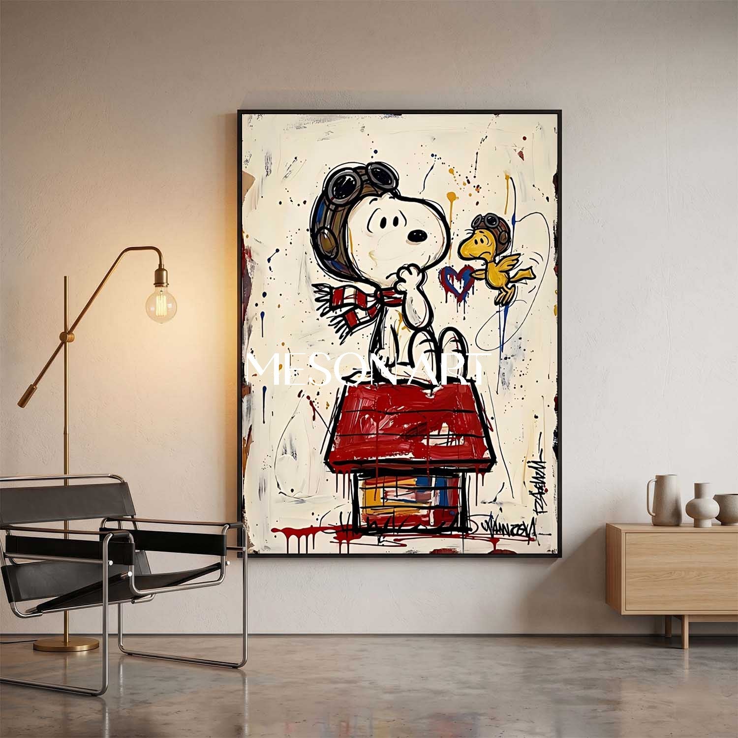 Snoopy Graffiti Art Print With Abstract Splatter For Modern Living Room Decor