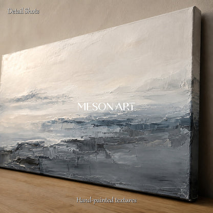 Gray And White Abstract Landscape Painting Rectangular Wall Art For Living Room Original Artist By Mesonart
