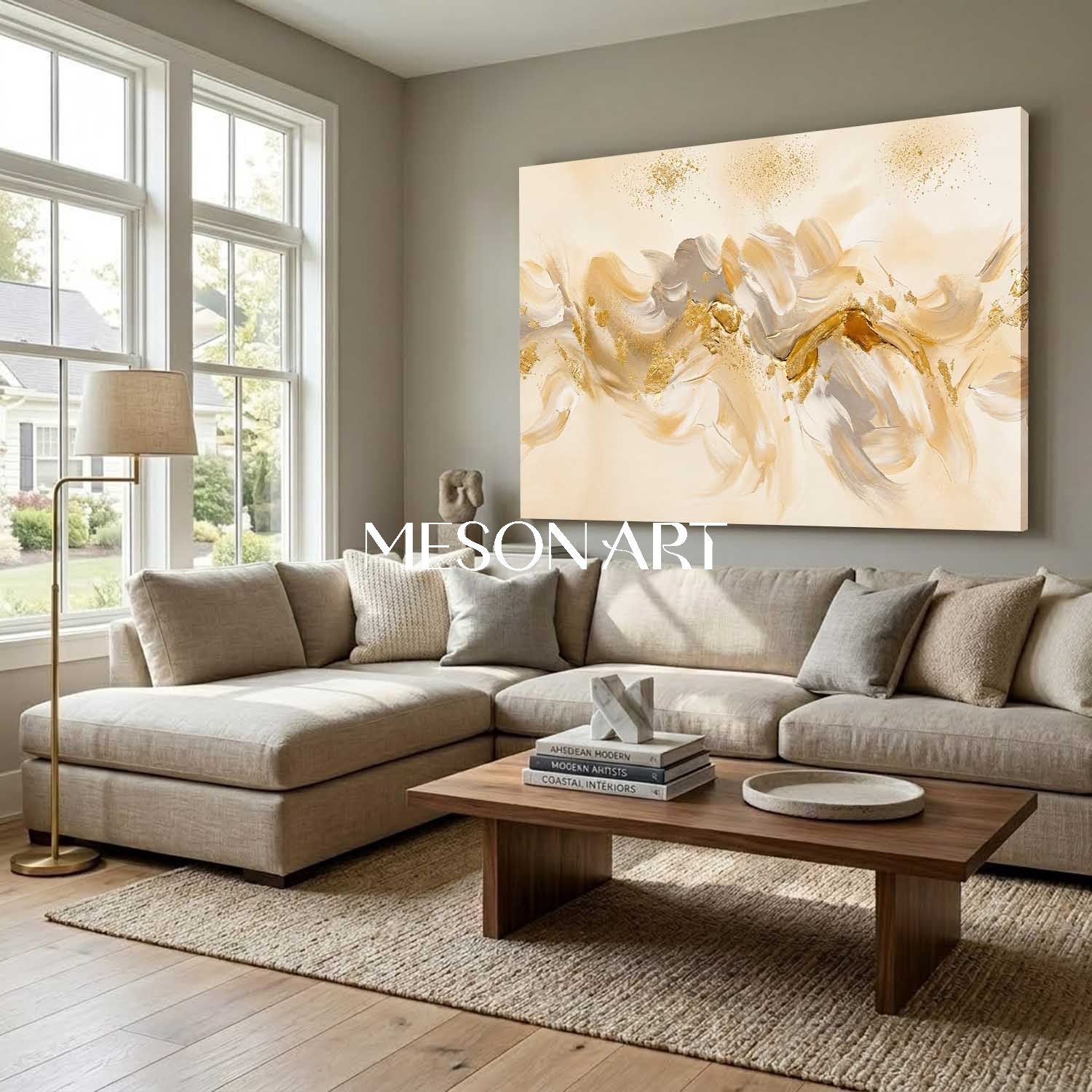 Luxury Abstract Art With Gold Leaf For Modern Living Room Decor