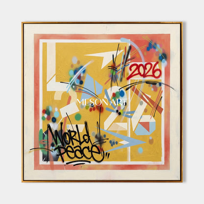 Yellow Graffiti Painting Banksy Style Square Wall Art For Living Room By Mesonart
