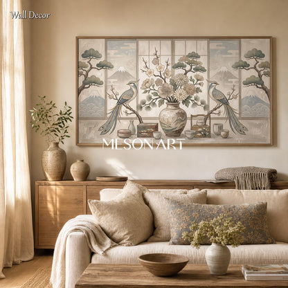 Luxury Chinoiserie Wall Art With Birds And Flowers For Living Room Decor