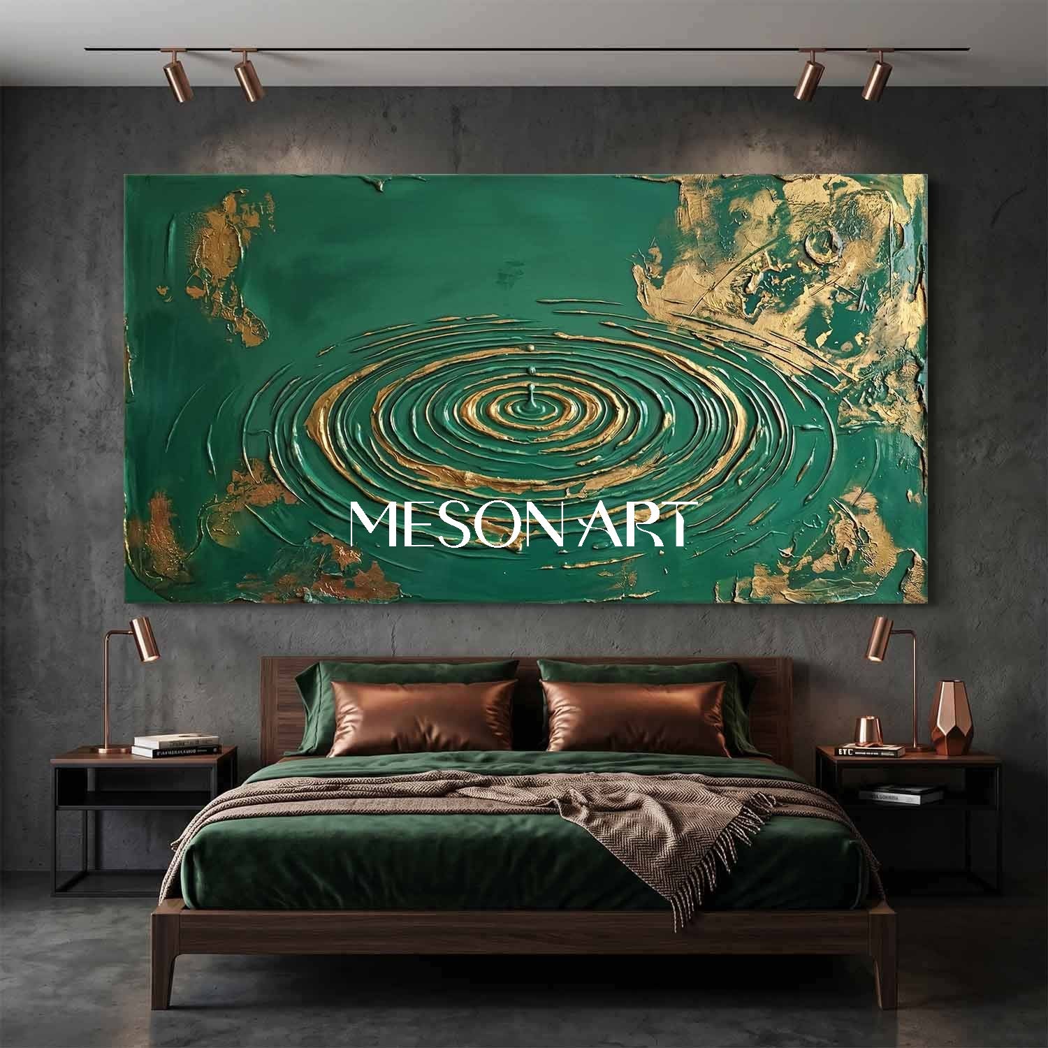 Large Green And Gold Abstract Wall Art For Modern Living Room Decor