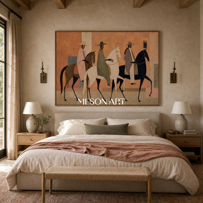 Abstract Expressionist Horse Painting With Earthy Tones For Modern Living Room Decor