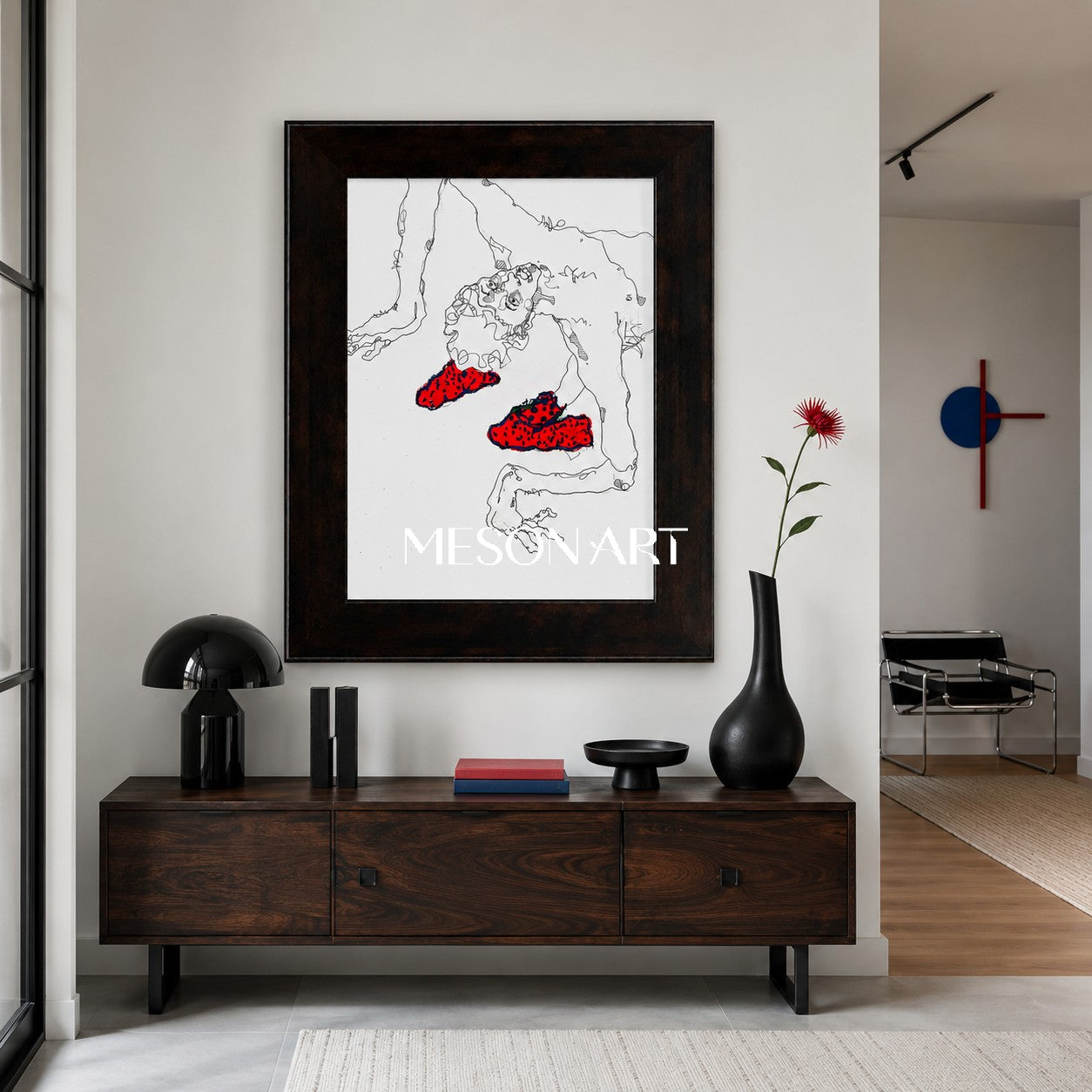 Red And Black Contemporary Original Painting Statement Artwork Rectangular Wall Decor For Living Room By Mesonart