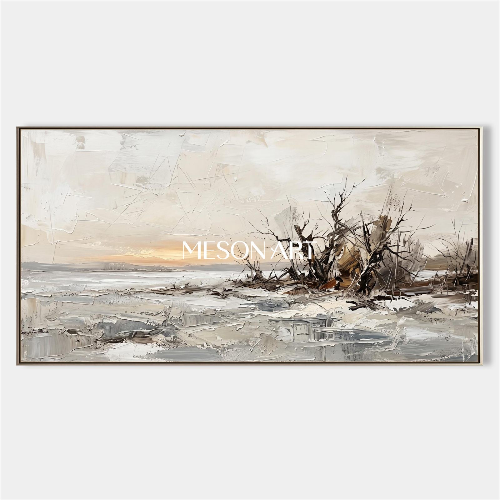 Beige And Gray Abstract Painting Large Panoramic Wall Art For Living Room Original Artist By Mesonart