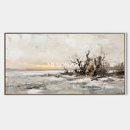 Beige And Gray Abstract Painting Large Panoramic Wall Art For Living Room Original Artist By Mesonart