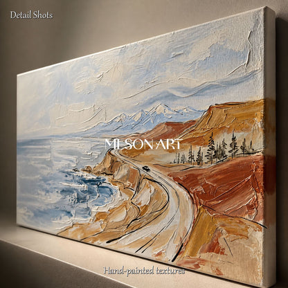 Blue And Brown Mountain Landscape Painting Modern Textured Art Rectangular Wall Decor For Living Room By Mesonart
