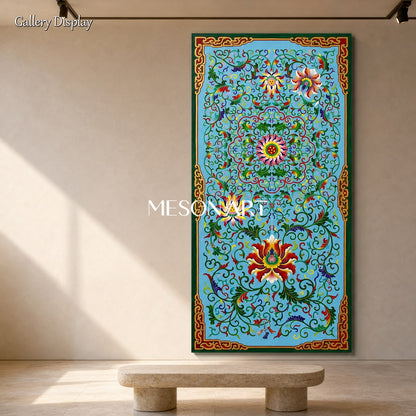 Blue And Green Persian Geometric Wall Art Panoramic Decorative Islamic Painting Original Artist By Mesonart