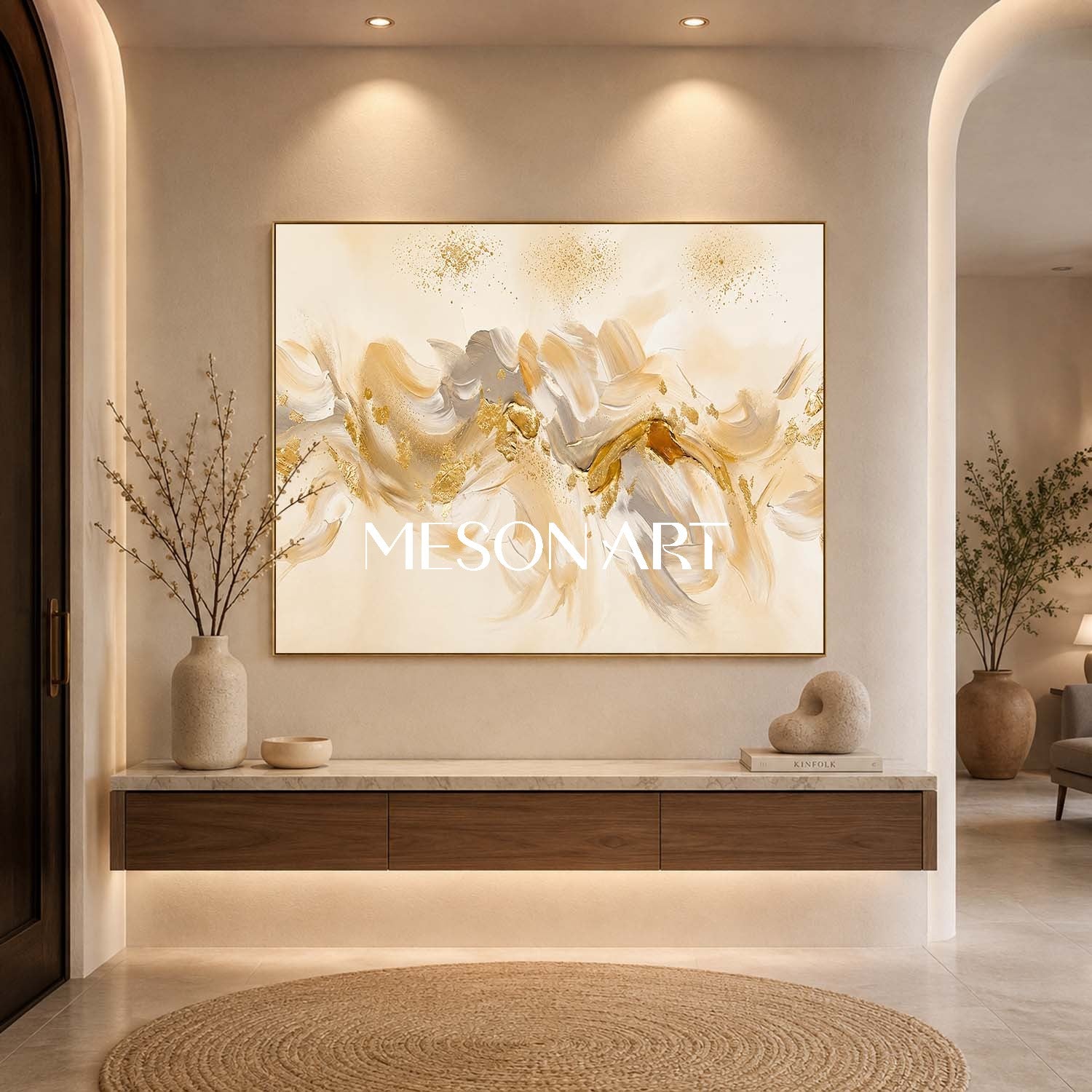 Luxury Abstract Art With Gold Leaf For Modern Living Room Decor