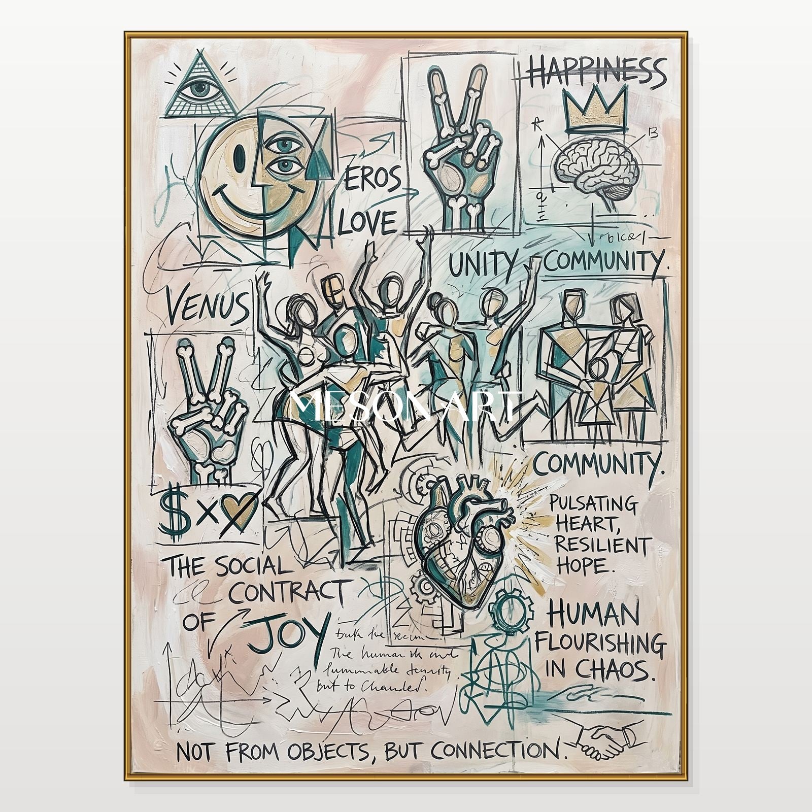 Abstract Expressionist Wall Art With Typography And Symbols For Modern Living Room Decor
