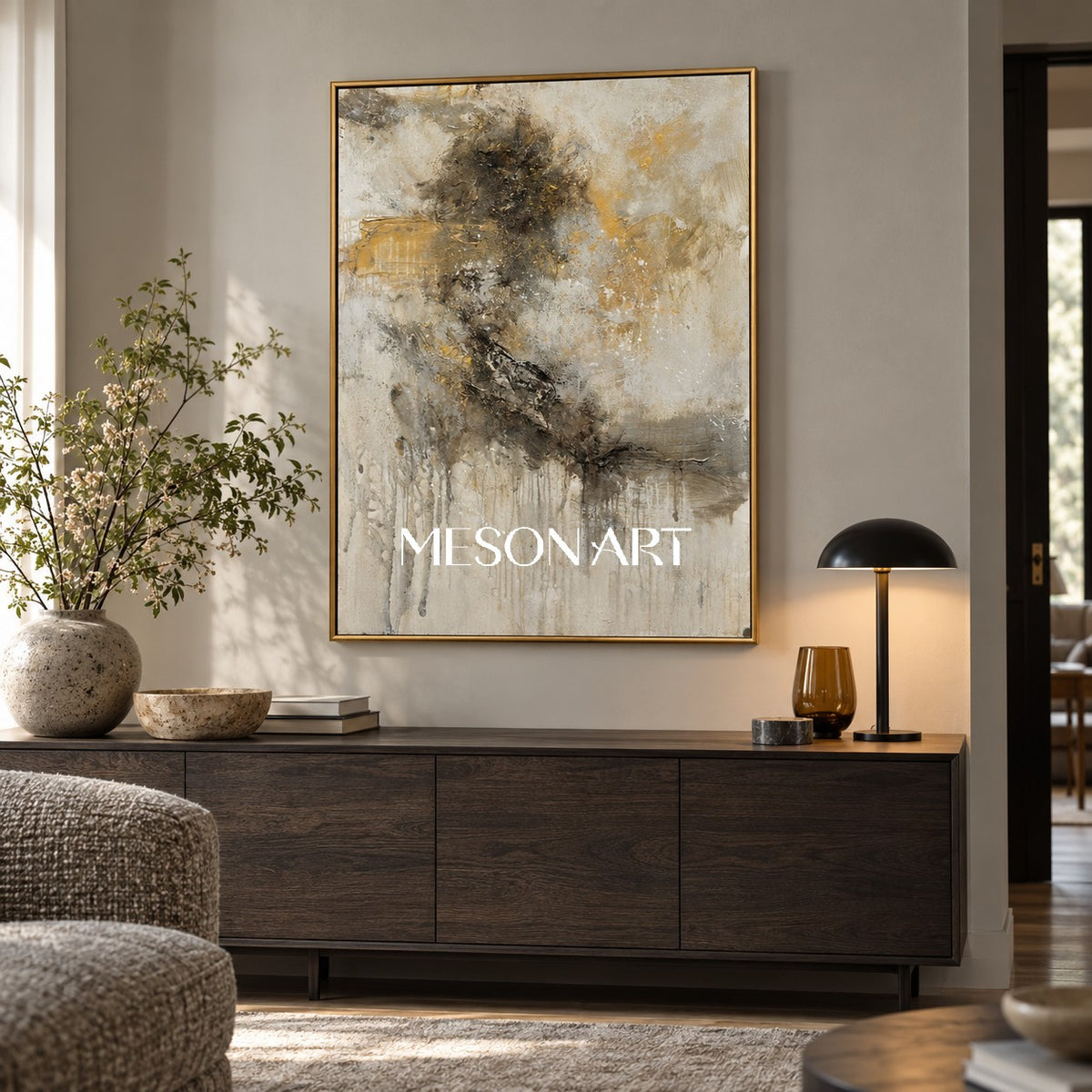 Black And Beige Abstract Painting Original Artist Large Textured Canvas Wall Art For Living Room Rectangular By Mesonart