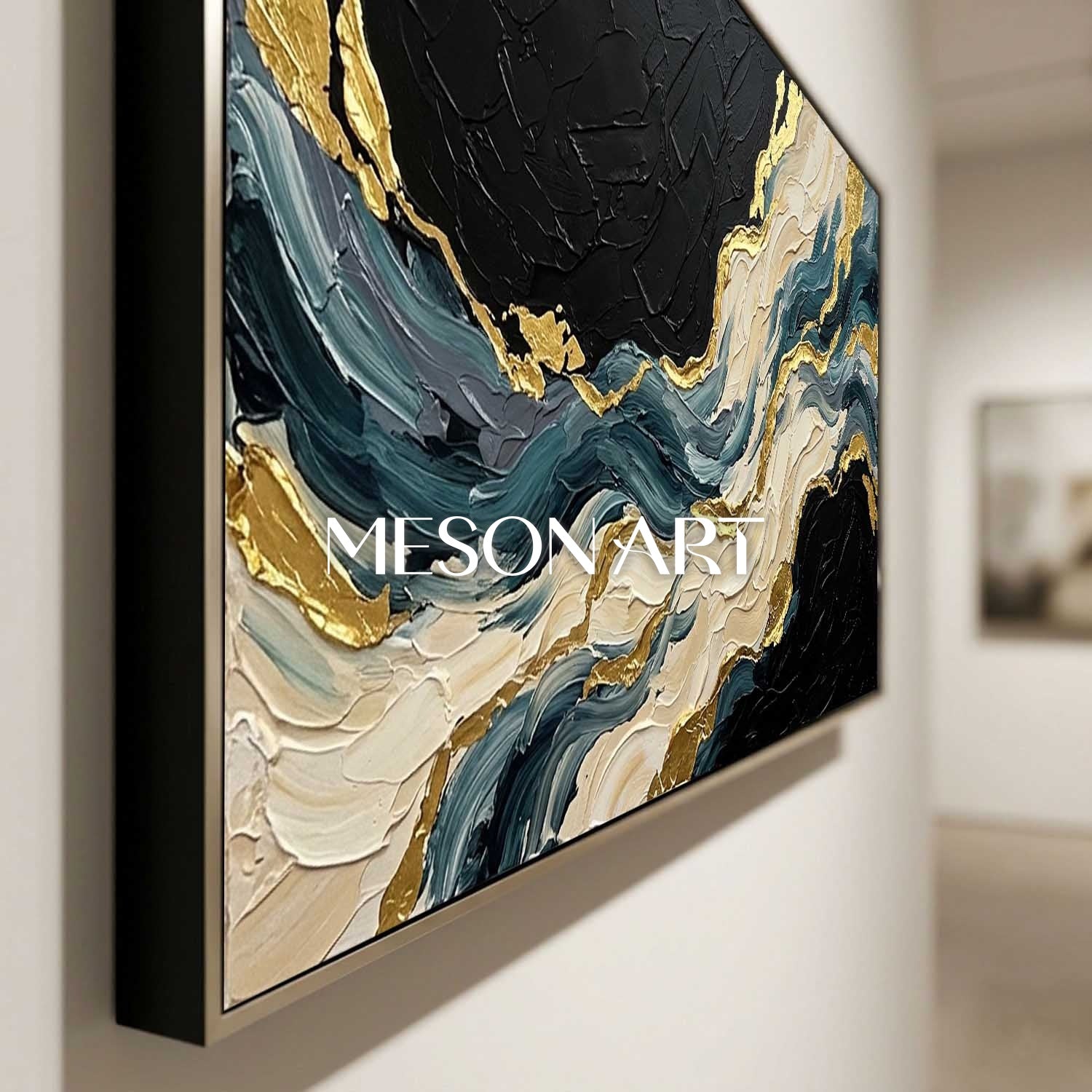 Abstract Plaster Texture Art With Gold Accents For Modern Living Room Decor