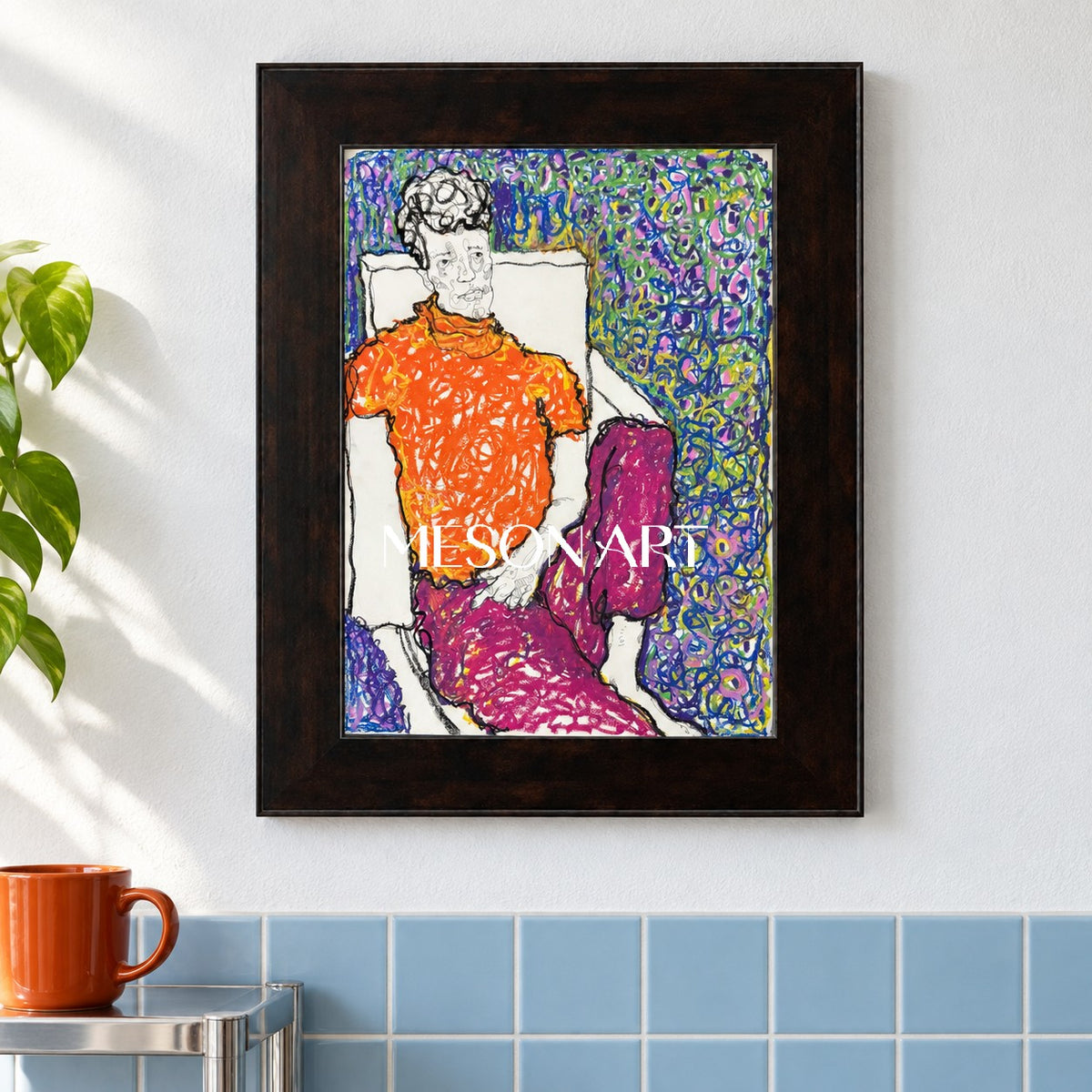 Orange Purple Figurative Expressionist Portrait Painting Original Artist Artwork By Mesonart