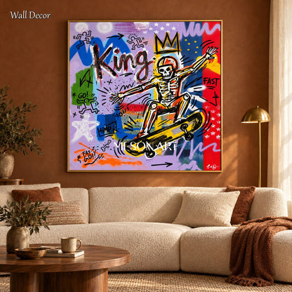 Purple And Yellow Graffiti Pop Culture Art KAWS Style Square Wall Decor For Living Room By Mesonart