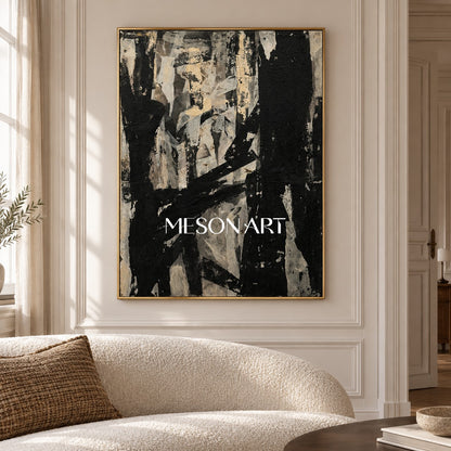 Black And Gold Abstract Art Original Painting Textured Modern Wall Art For Living Room By Mesonart