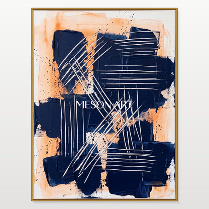Black And Orange Abstract Expressionism Painting Inspired By Pollock Style Rectangular Wall Art For Living Room By Mesonart