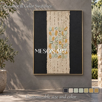 Beige And Black Wabi-Sabi Wall Art Rectangular Original Artist Hand Painted By Mesonart