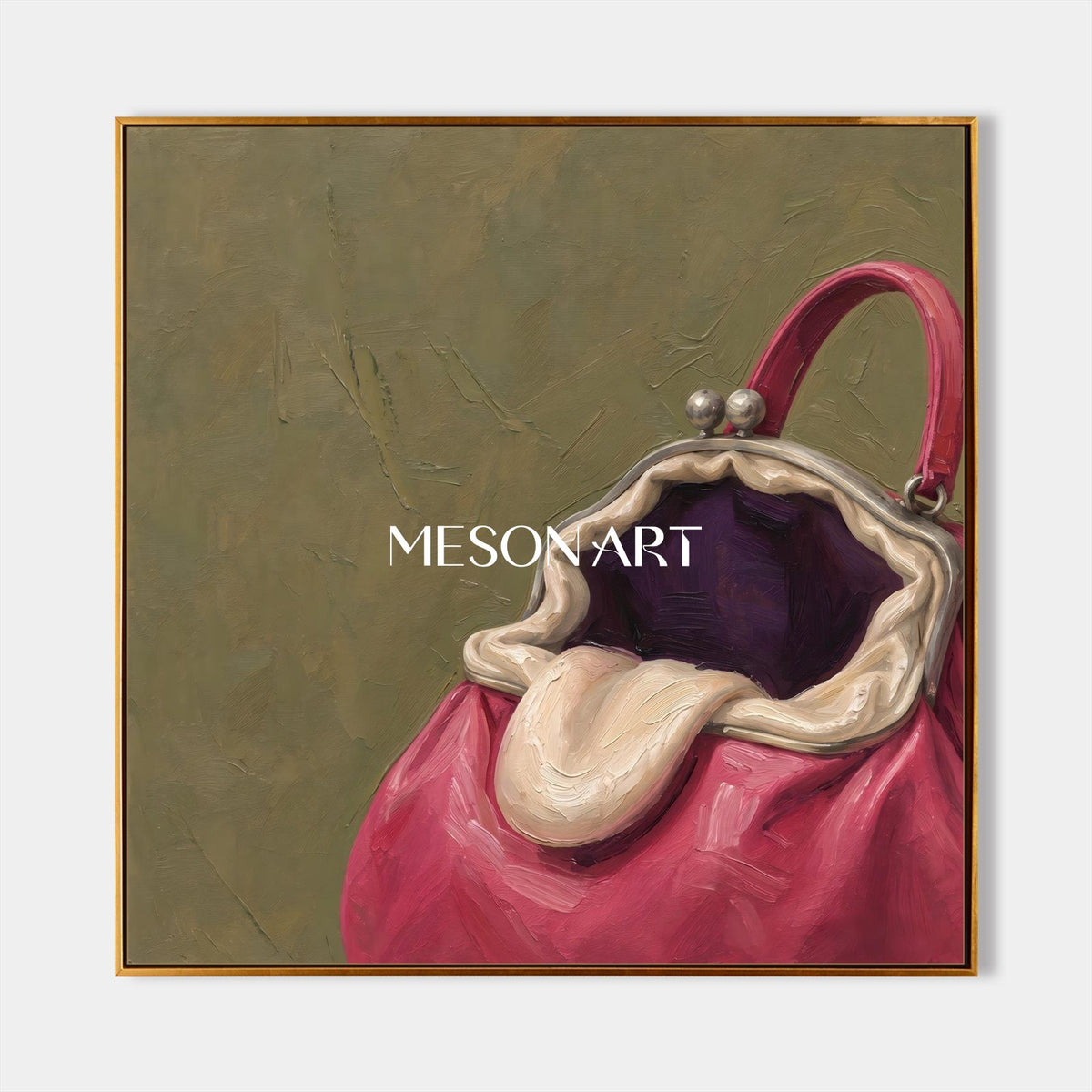 Pink And Green Surrealist Bag Painting Square Wall Art Original Artist Hand Painted By Mesonart