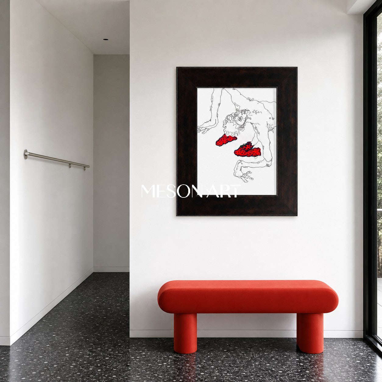 Red And Black Contemporary Original Painting Statement Artwork Rectangular Wall Decor For Living Room By Mesonart
