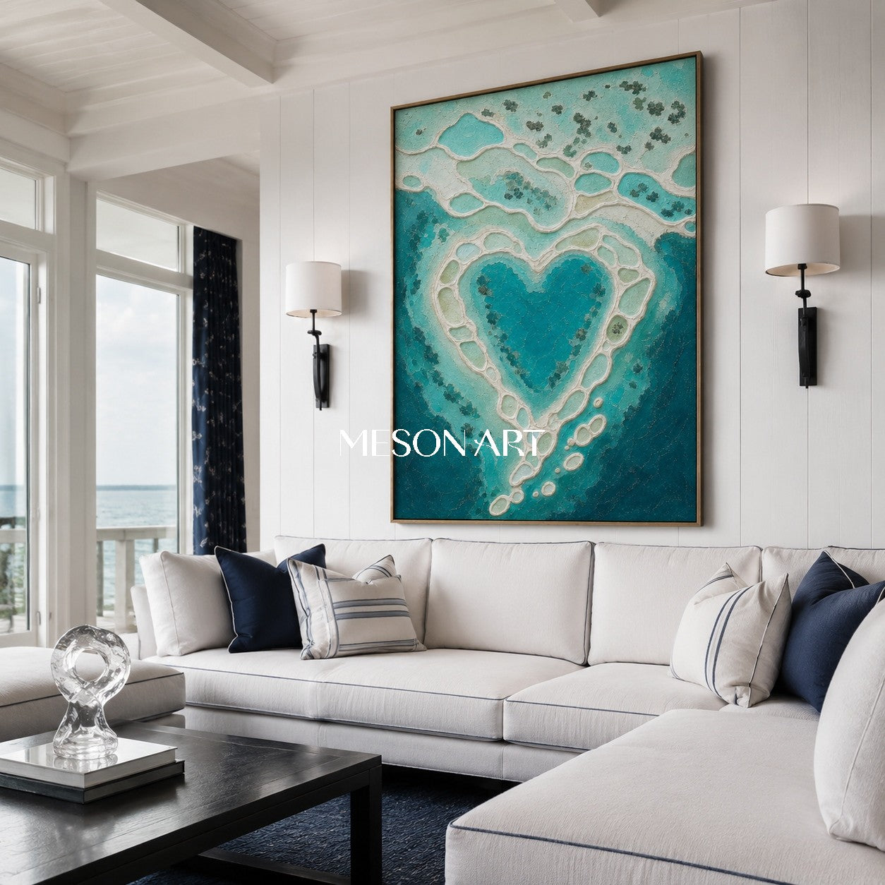 Turquoise Lagoon Abstract Art For Calming Bathroom Decor With Textured Relief