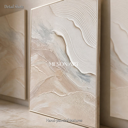 Beige And White Impasto Landscape Painting Rectangular Wall Art Original Artist Contemporary Textured Art By Mesonart