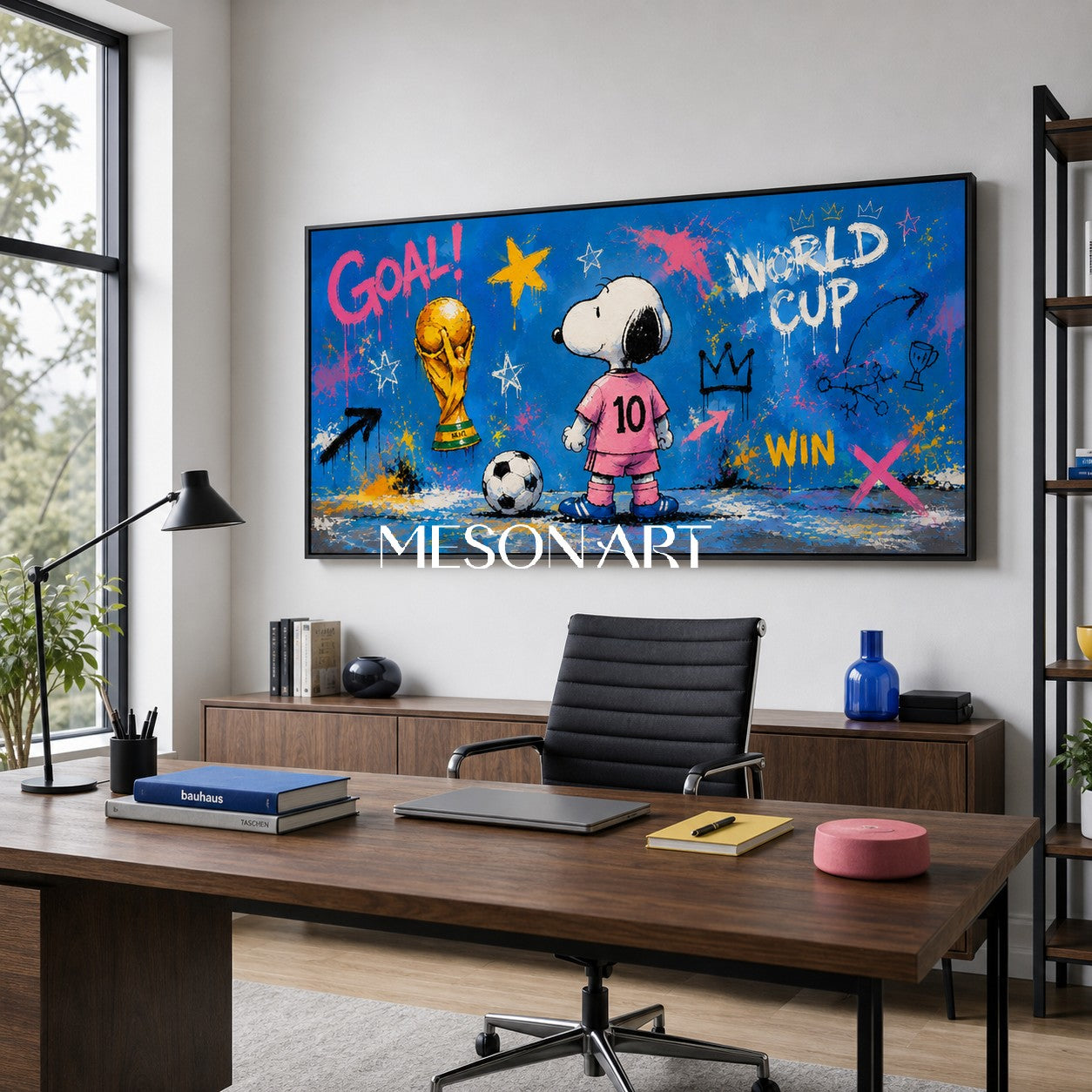 Snoopy World Cup Graffiti Art For Kids Room And Living Space With Blue Pink Colors