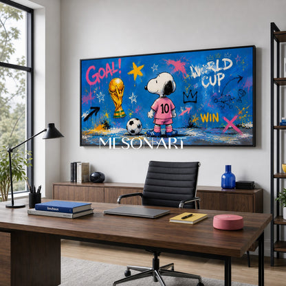Snoopy World Cup Graffiti Art For Kids Room And Living Space With Blue Pink Colors