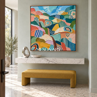 Blue And Green Abstract Landscape Painting Original Artist Hand Painted Square Wall Art For Living Room By Mesonart