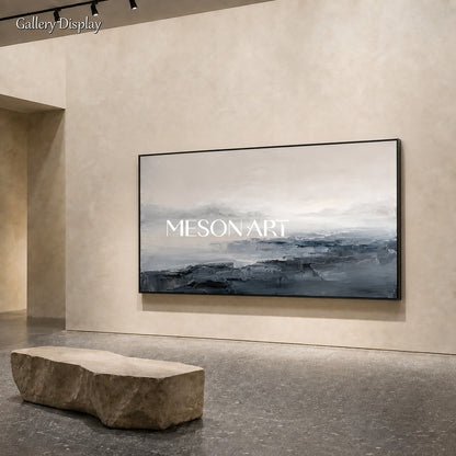 Gray And White Abstract Landscape Painting Rectangular Wall Art For Living Room Original Artist By Mesonart