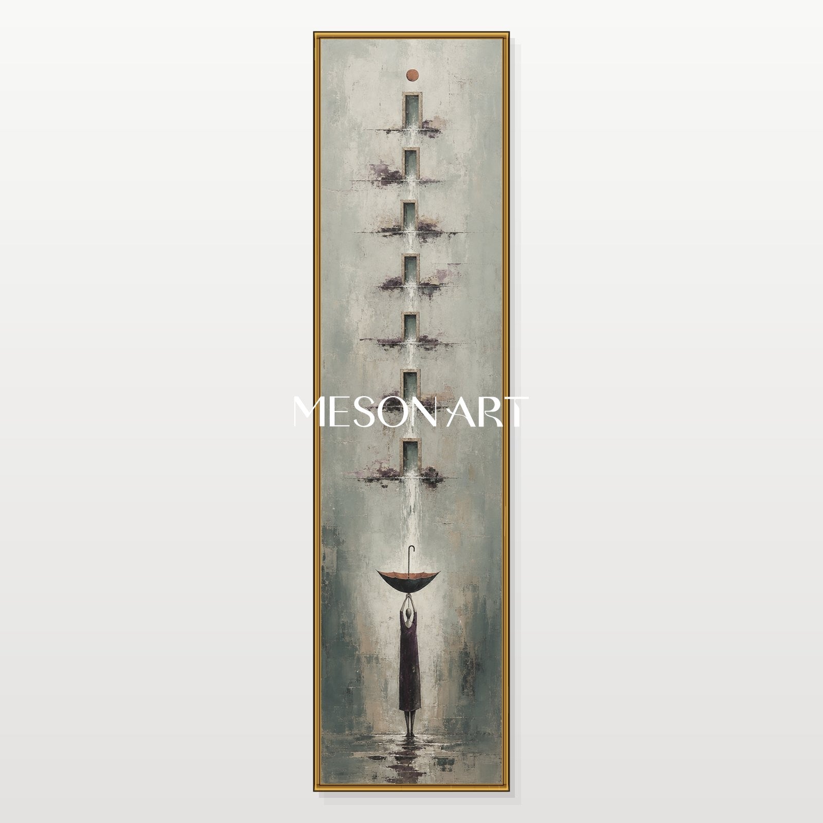 Original Surrealist Oil Painting With Textured Gray Abstract Figure For Modern Entryway Decor