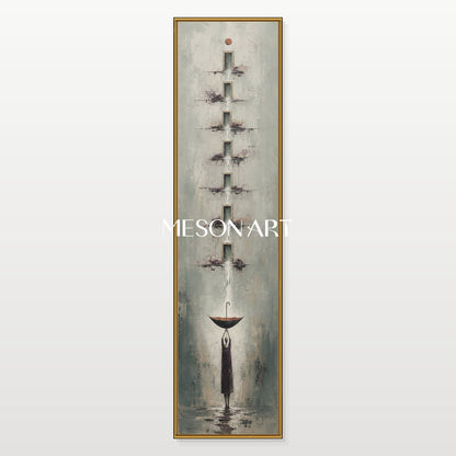Original Surrealist Oil Painting With Textured Gray Abstract Figure For Modern Entryway Decor