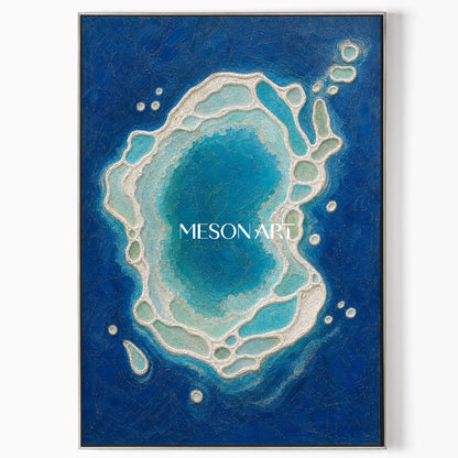 Azure Lagoon Circle Textured Blue And White Ocean Art For Living Room