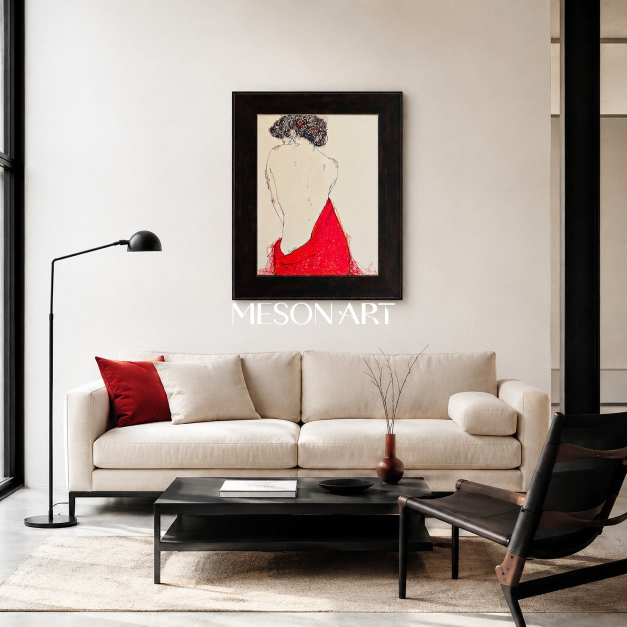 Red And Black Fine Art Collectible Luxury Wall Decor Rectangular Painting By Mesonart