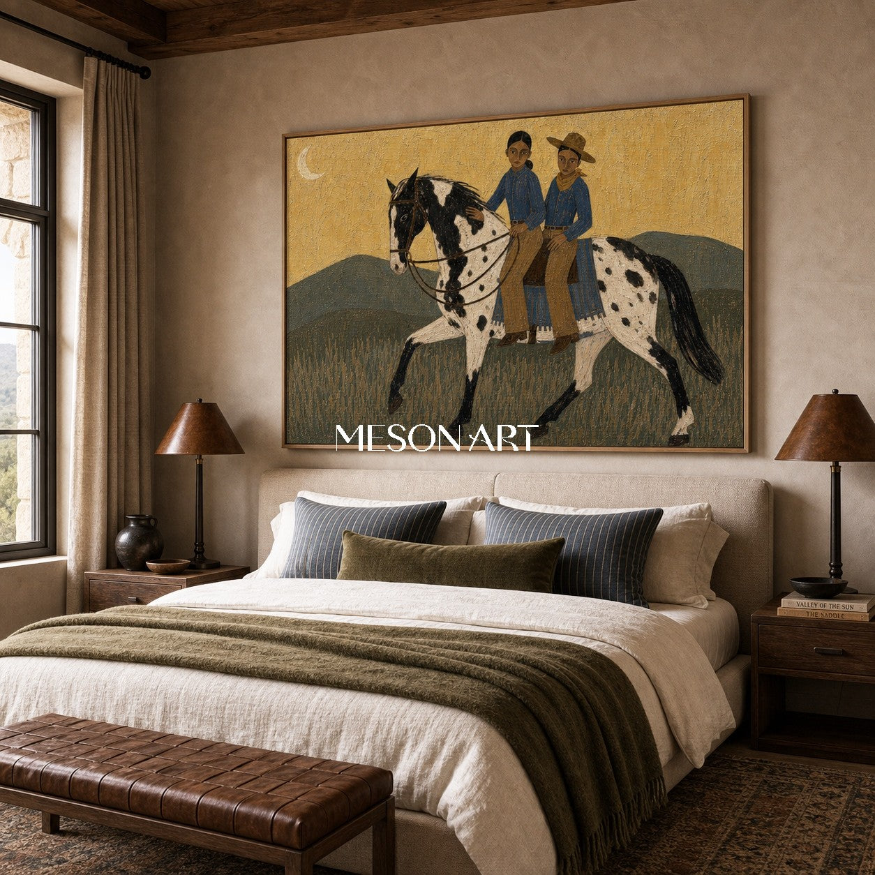 Contemporary Equestrian Painting With Minimalist Horse Riders For Living Room Decor