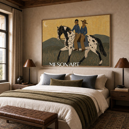 Contemporary Equestrian Painting With Minimalist Horse Riders For Living Room Decor