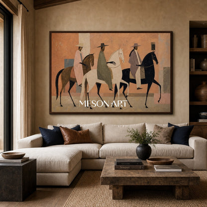 Abstract Expressionist Horse Painting With Earthy Tones For Modern Living Room Decor