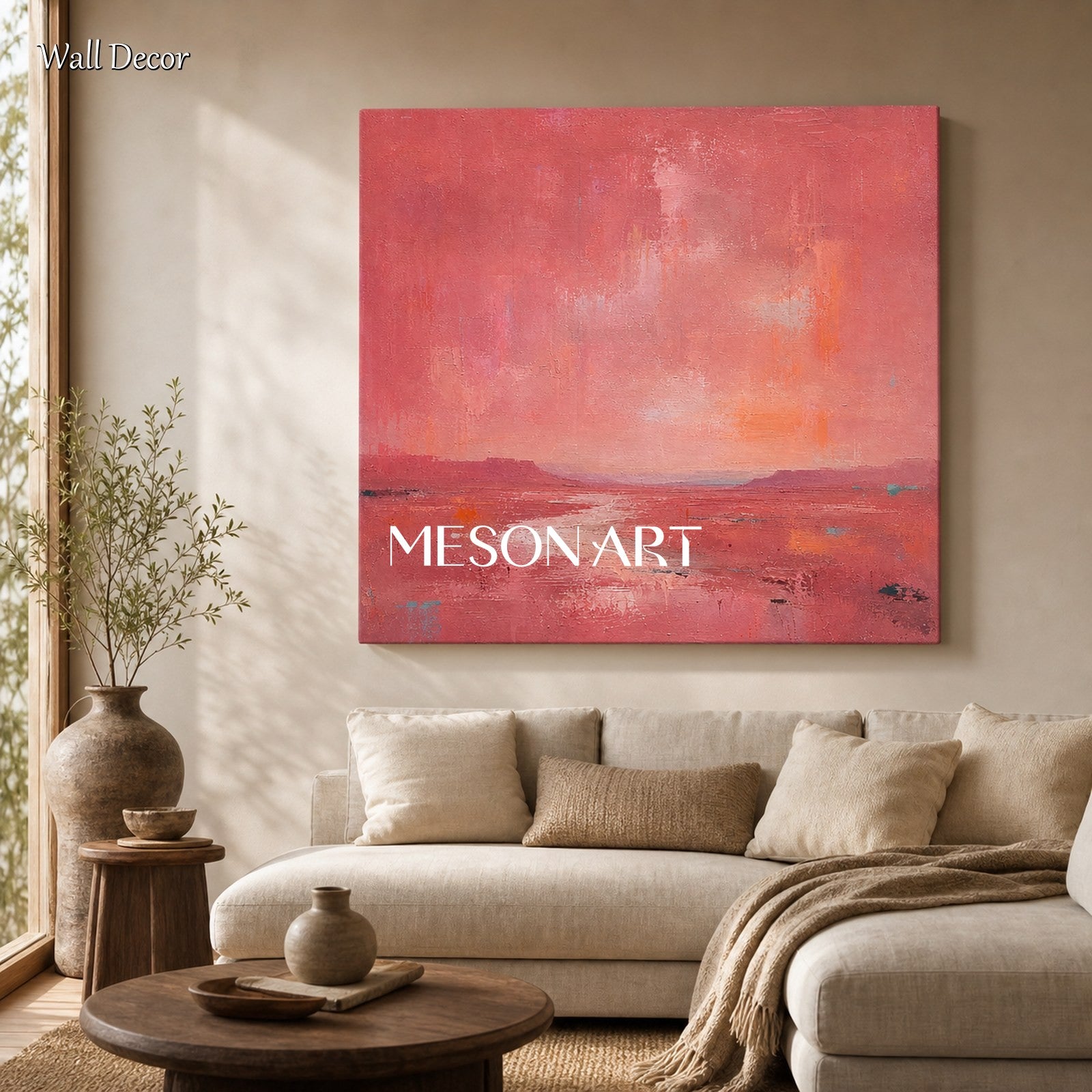 Pink Abstract Canvas Wall Art Minimalist Painting For Modern Home Decor