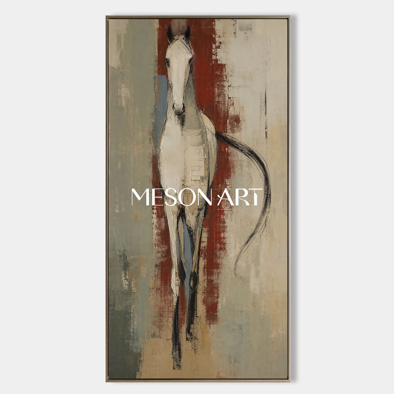 Minimalist Horse Painting In Earthy Tones For Living Room And Entryway Decor