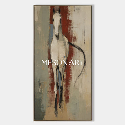 Minimalist Horse Painting In Earthy Tones For Living Room And Entryway Decor