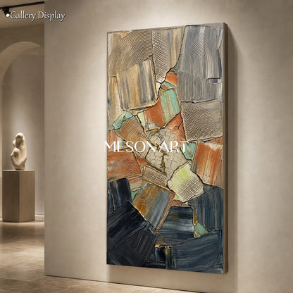 Brown Wabi Sabi Abstract Painting With Textured Relief For Modern Living Room Decor