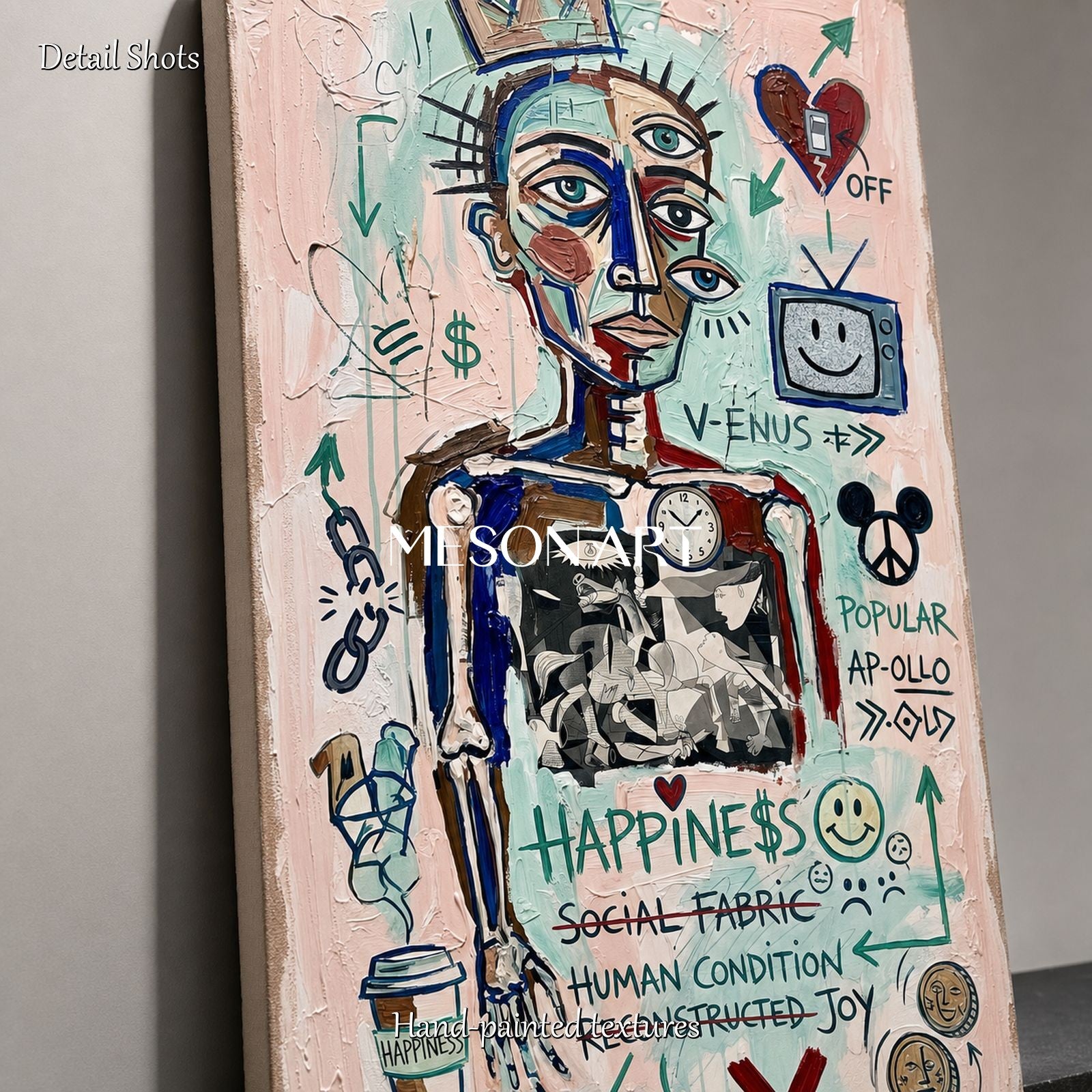Original Pop Art Abstract Painting With Social Commentary For Modern Living Room Decor