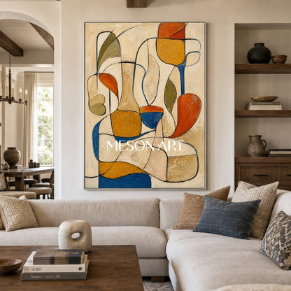 Arte da parete geometrica astratta con finitura testurizzata per l'arredamento moderno del Medio Secolo